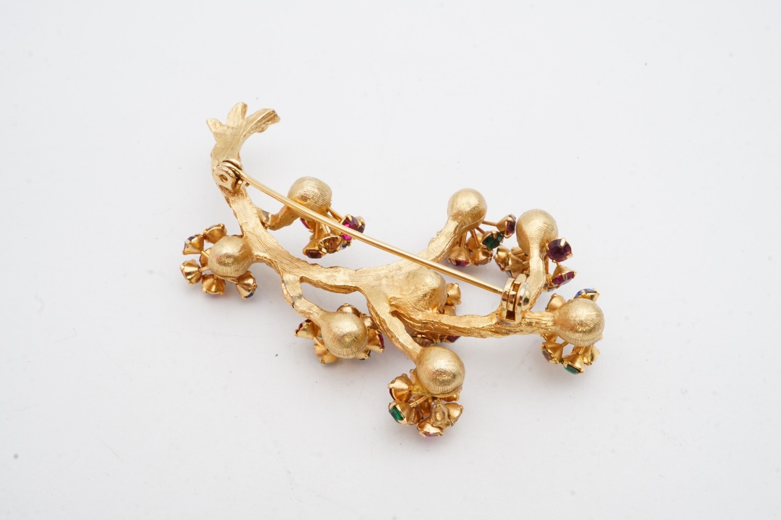Vintage Brooch Pin Gold Tone Rhinestone Branch Blue Green Red