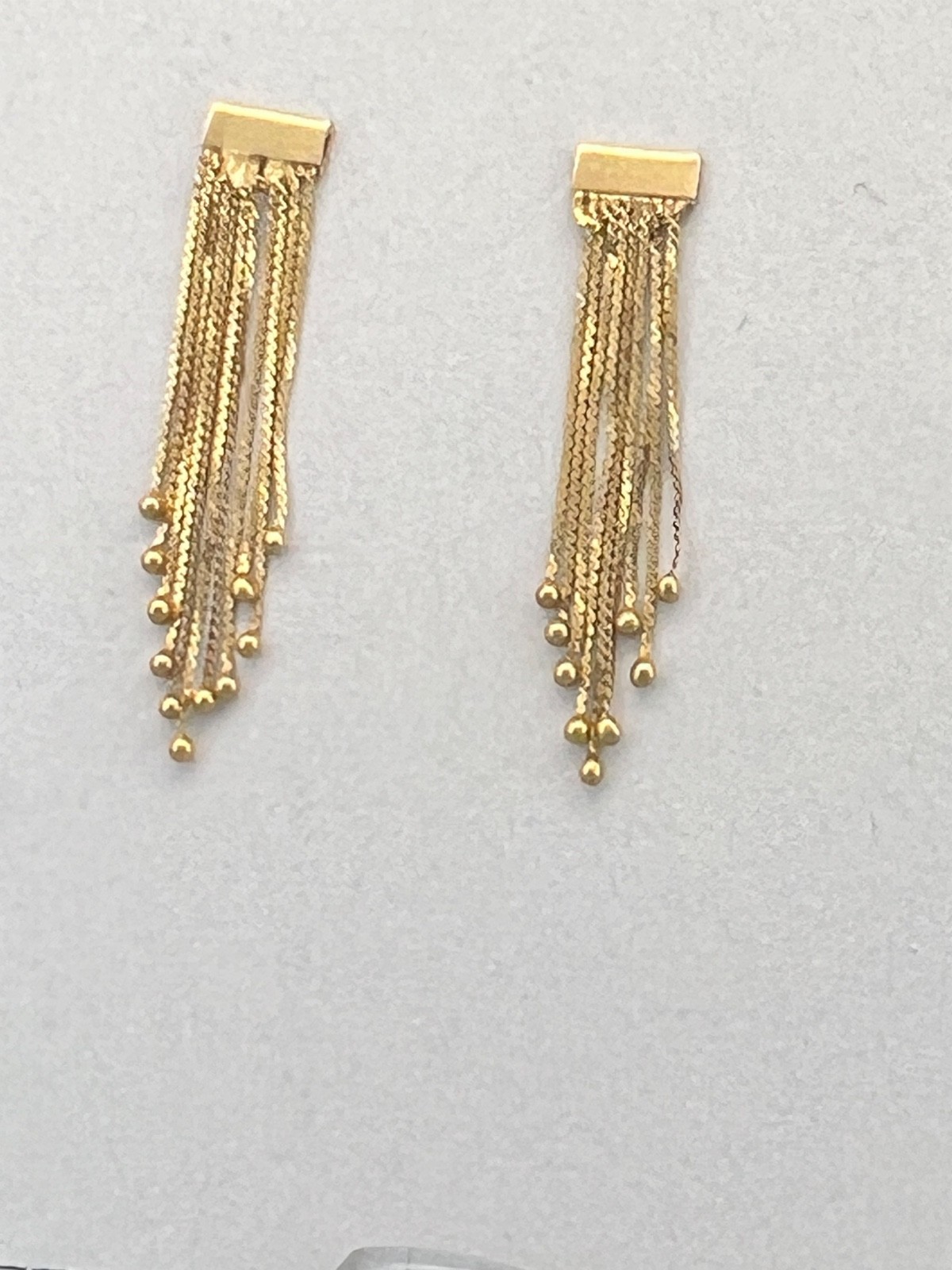Vintage Pair 14K Yellow Gold Dangle Drop Balls On Chains Pierced Post Earrings