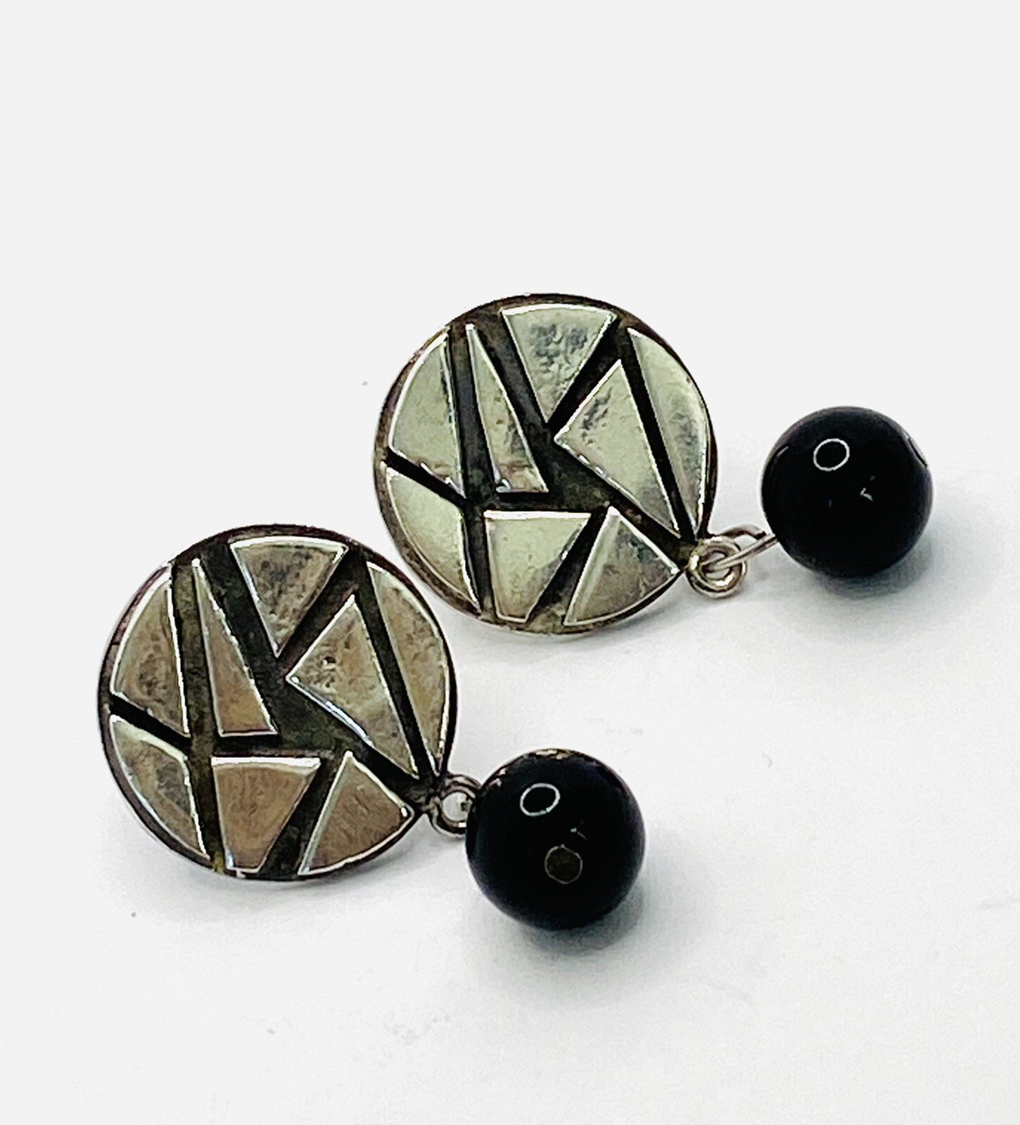 925 Earrings Dangles Geometric Art Deco Vintage Pierced 6.69g