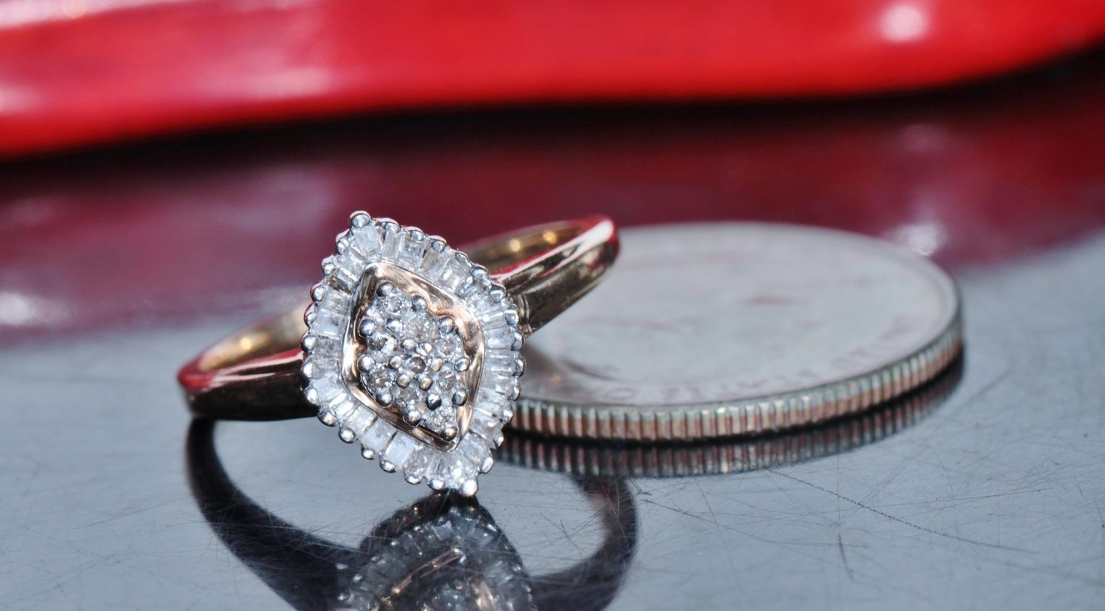 10k yellow gold ring 0.35ct natural diamond size 7 vintage handmade 2.7gr #5283