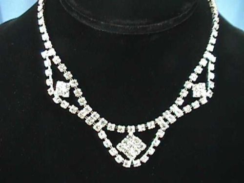 Choker Rhinestone Clear Vintage Fancy Slver Plate Choker Necklace