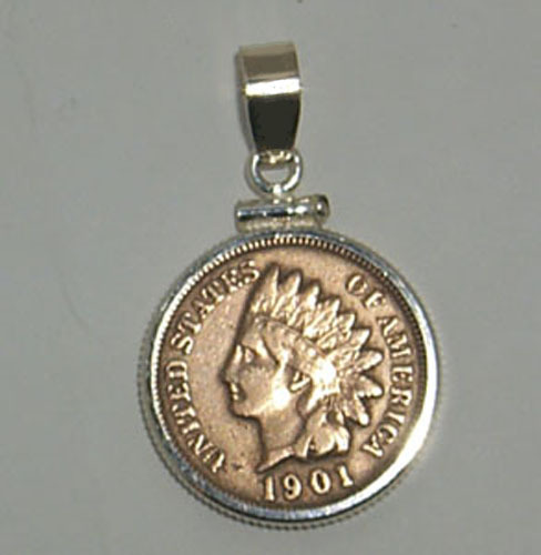 Coin Jewelry Vintage Indian Cent Pendant Sterling Silver Bezel Soldered Bail