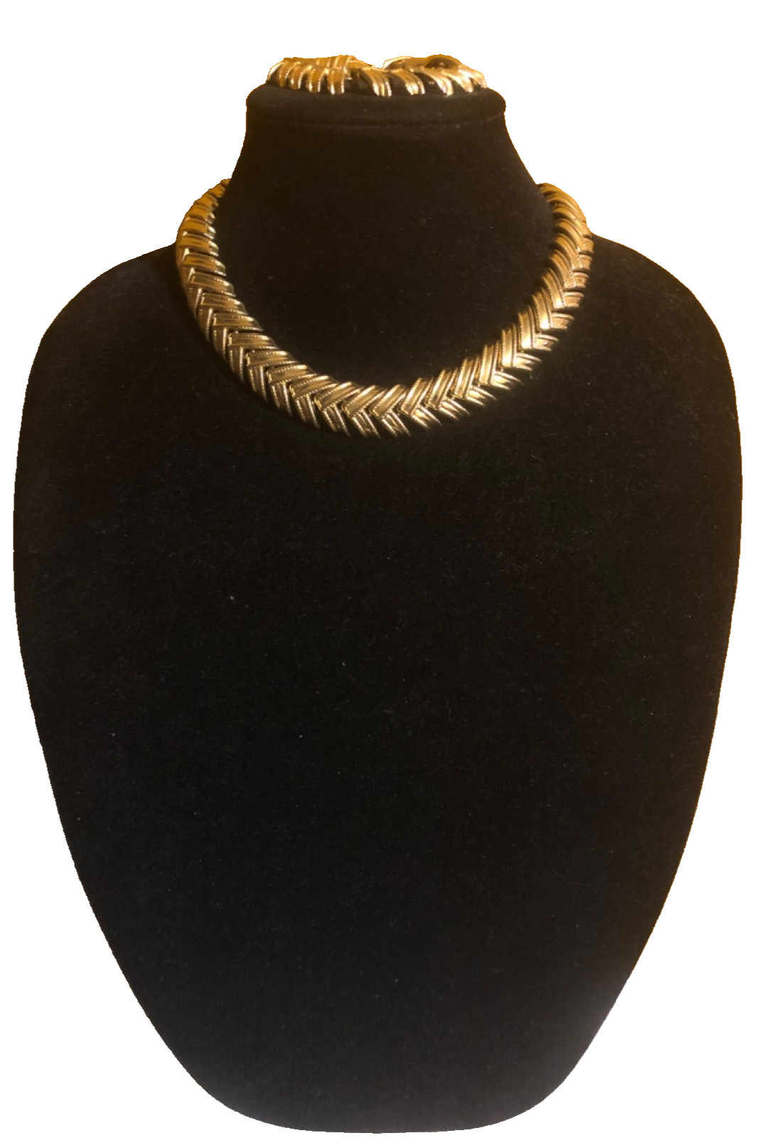 Vtg Chevron Gold Tone Necklace & Bracelet Articulated Lightweight V Link Station