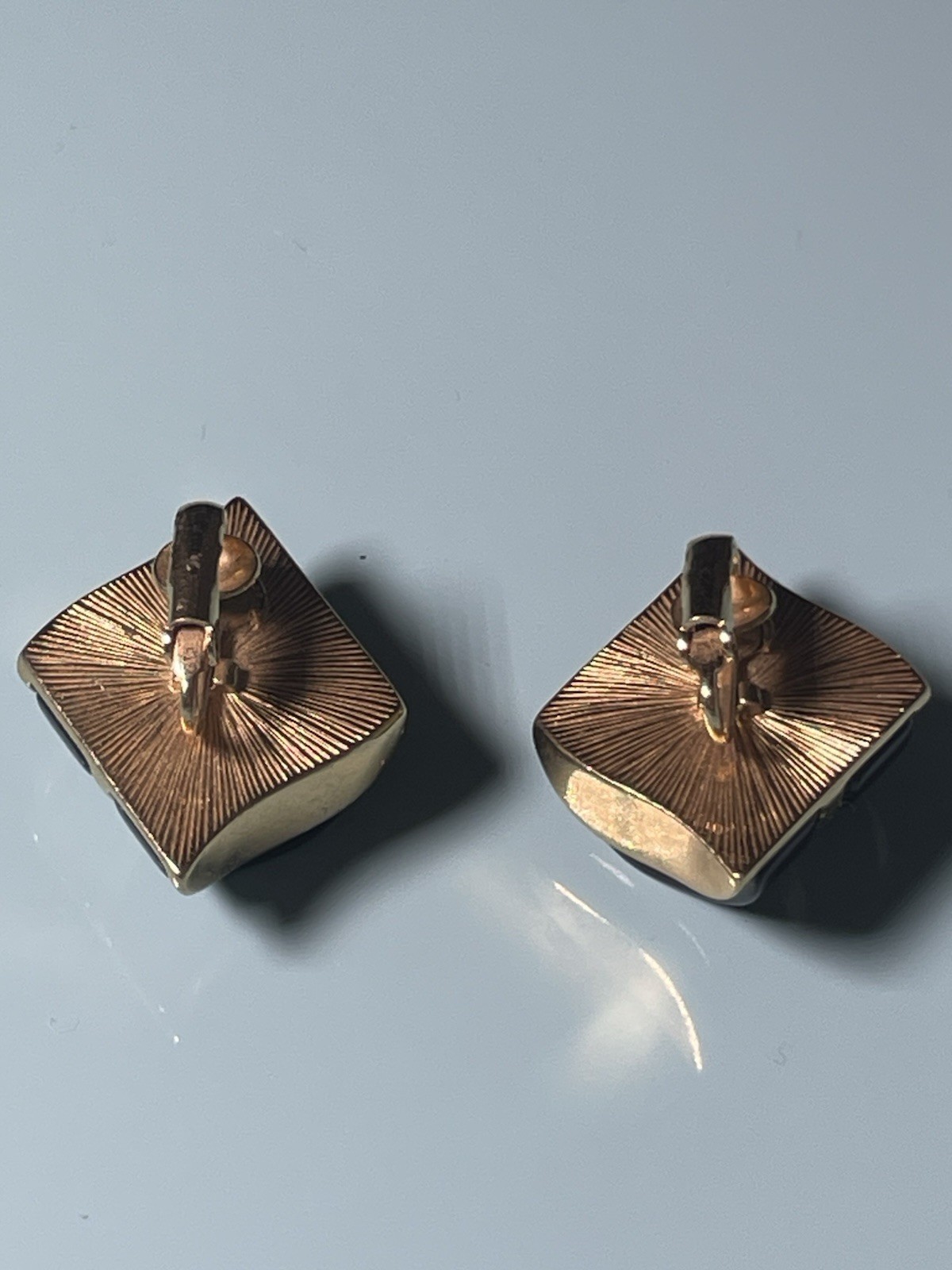 Vintage Black Enamel Gold Tone Clip On Earrings Wave Design Statement Earrings
