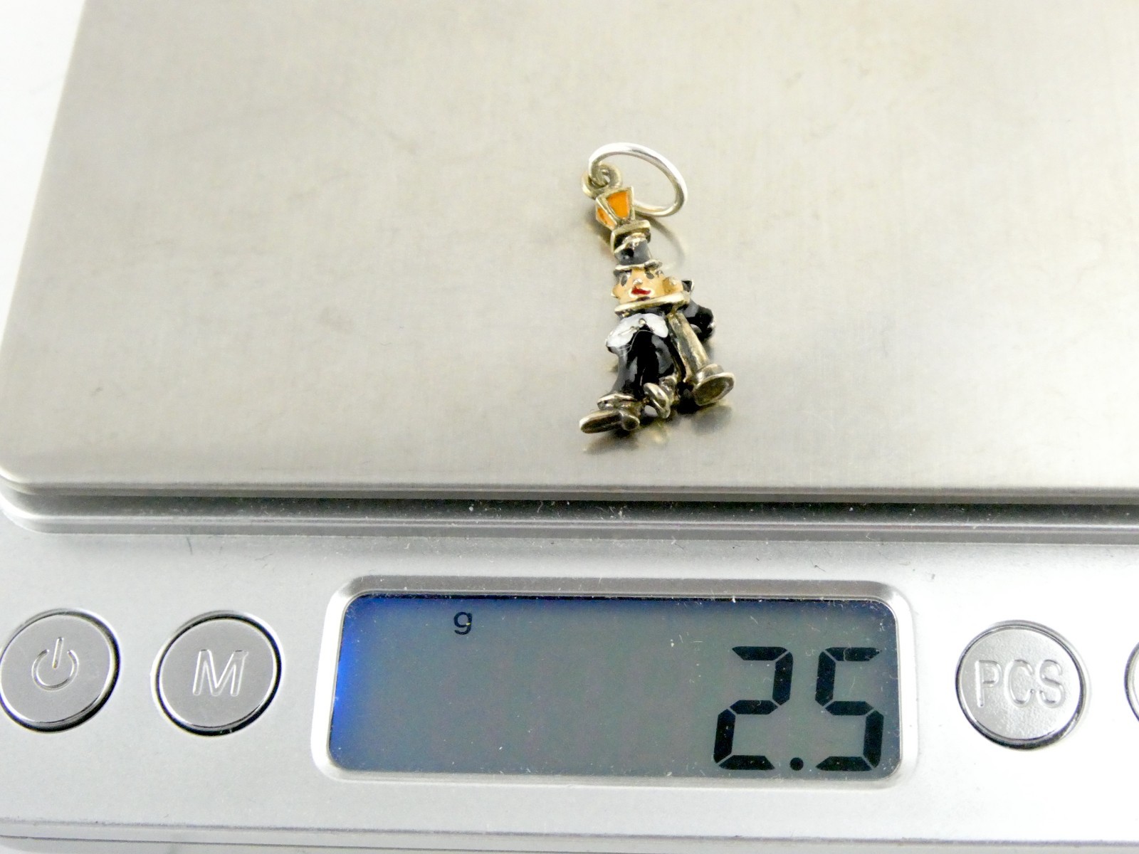 Vintage Sterling Silver Enameled Drunk Person Holding Lamp Post Charm or Pendant
