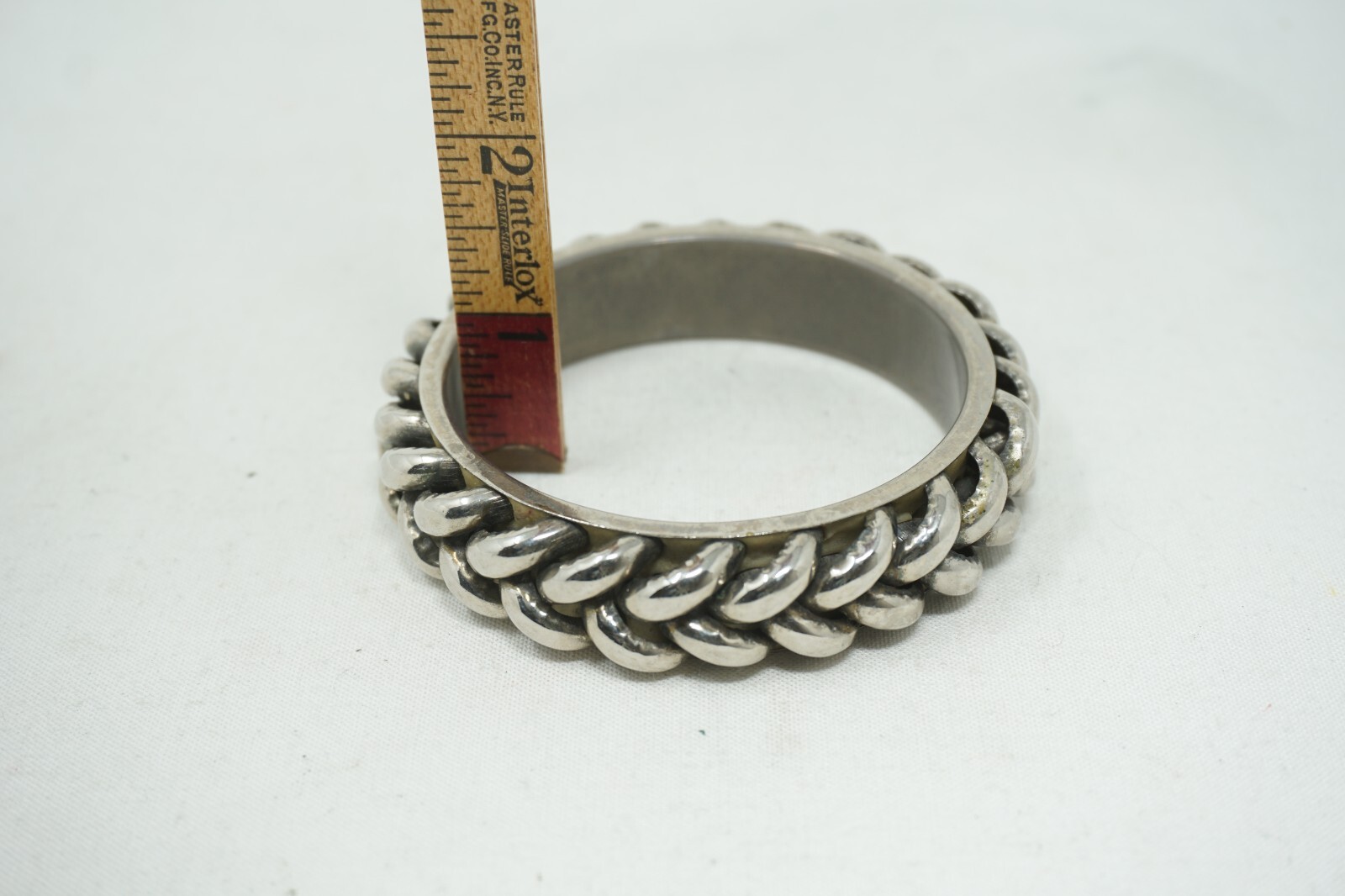 Rope Twist Weave Chain Silver Tone Cuff Bracelet Bangle Vintage Industrial