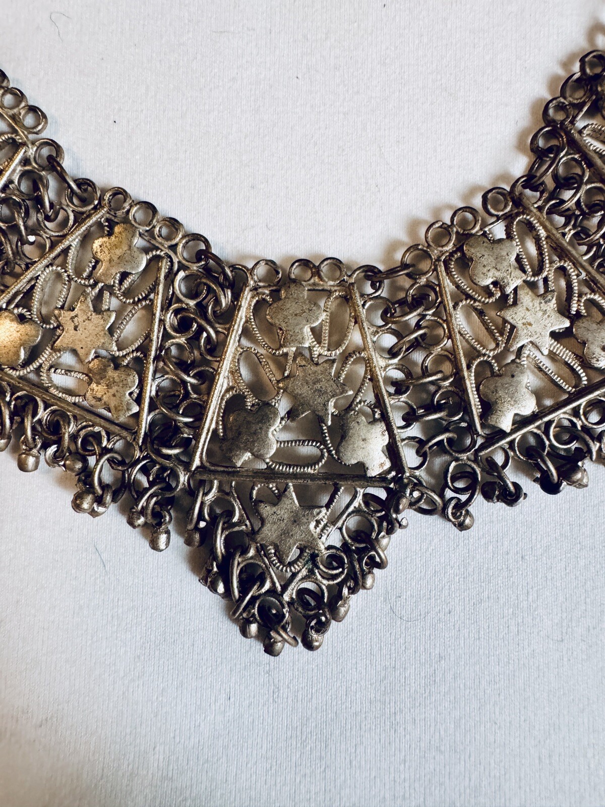 Vintage 70s Boho Necklace Indian Design Tin Or Pot Metal Great Piece