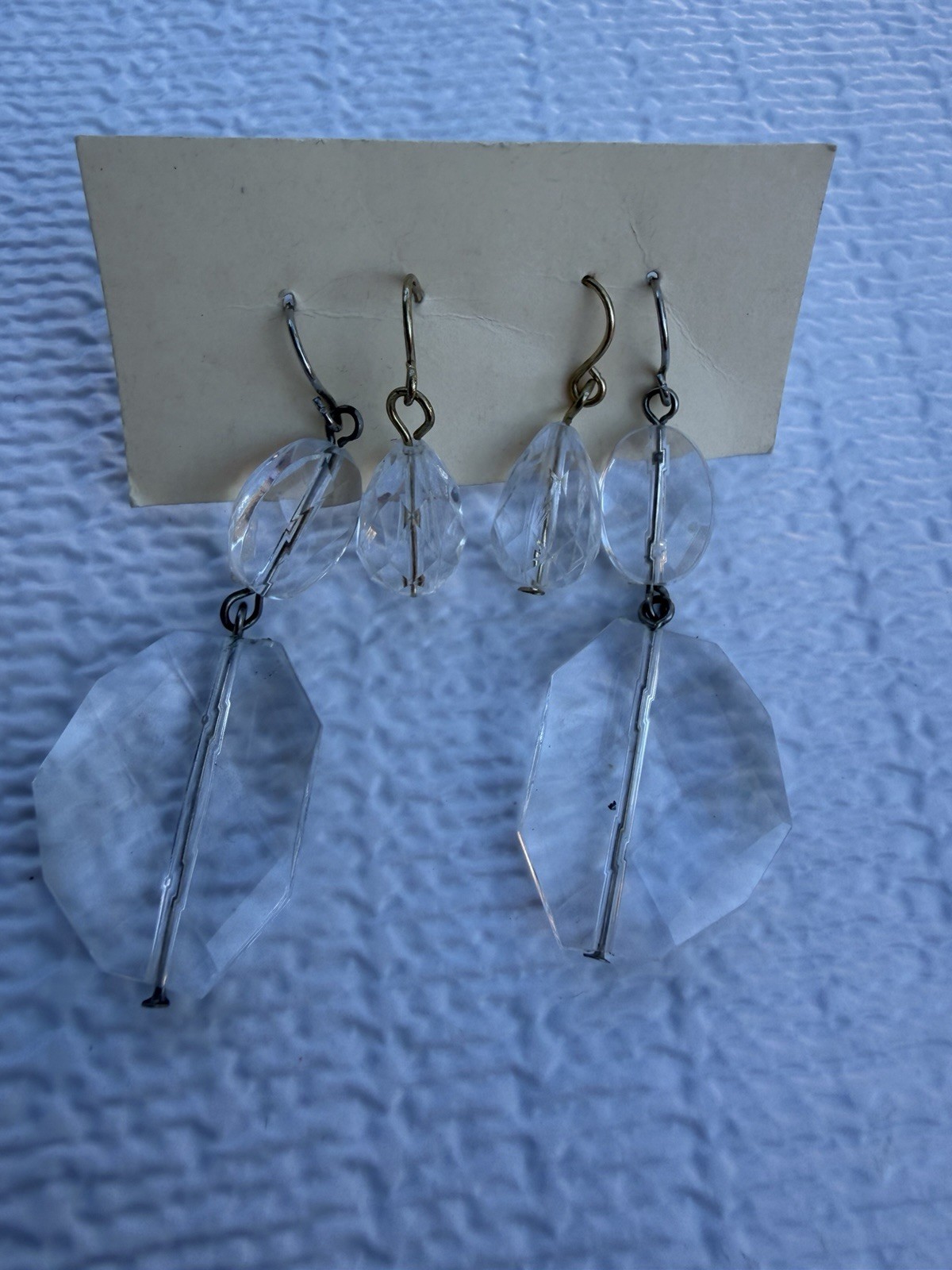 Vintage Lucite Dangle Earrings Lot Geometric Clear Faceted Retro Boho