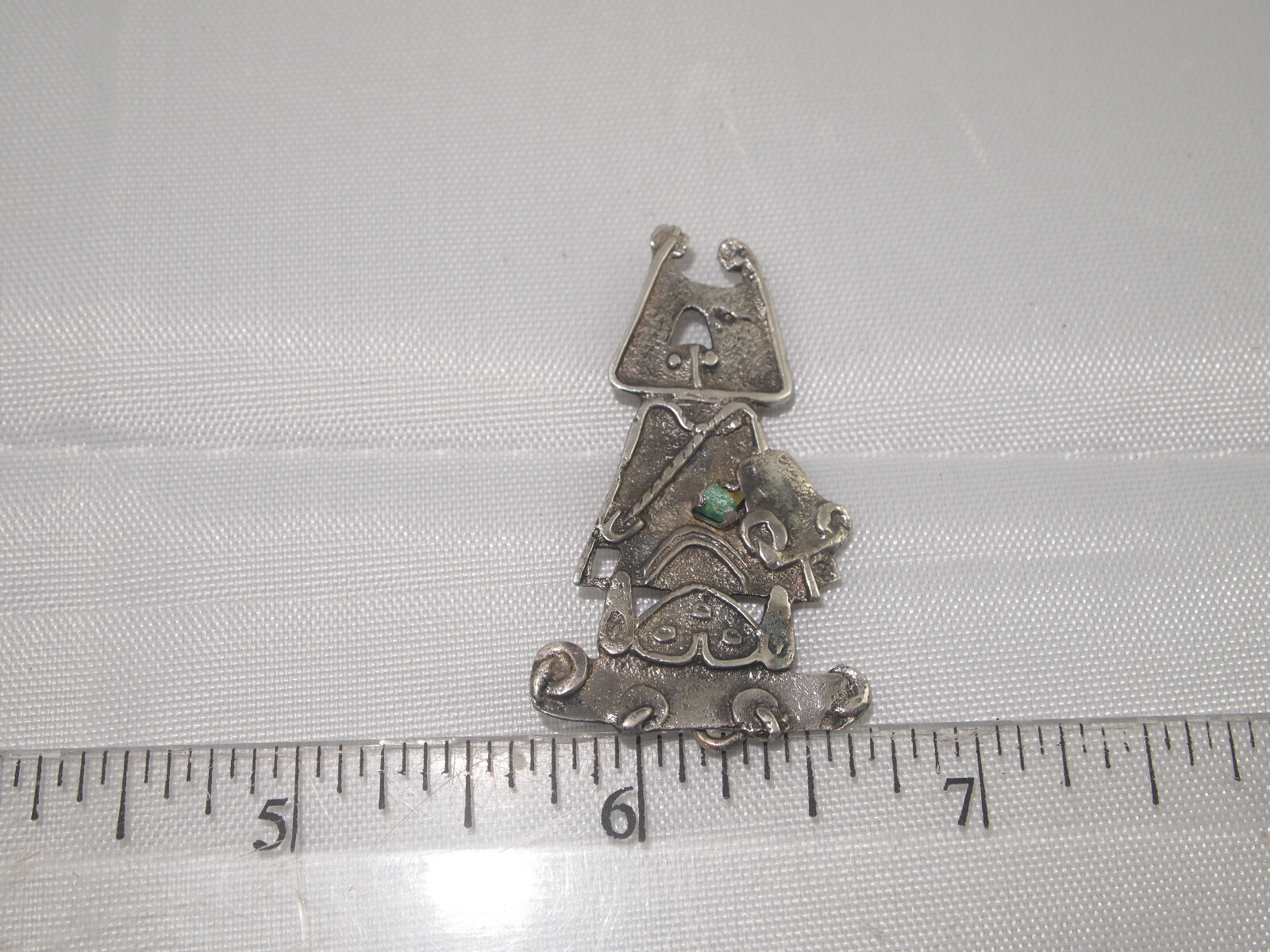 Vintage South American 900 Sterling Pin Brooch Green Uncut Raw Emerald Nugget
