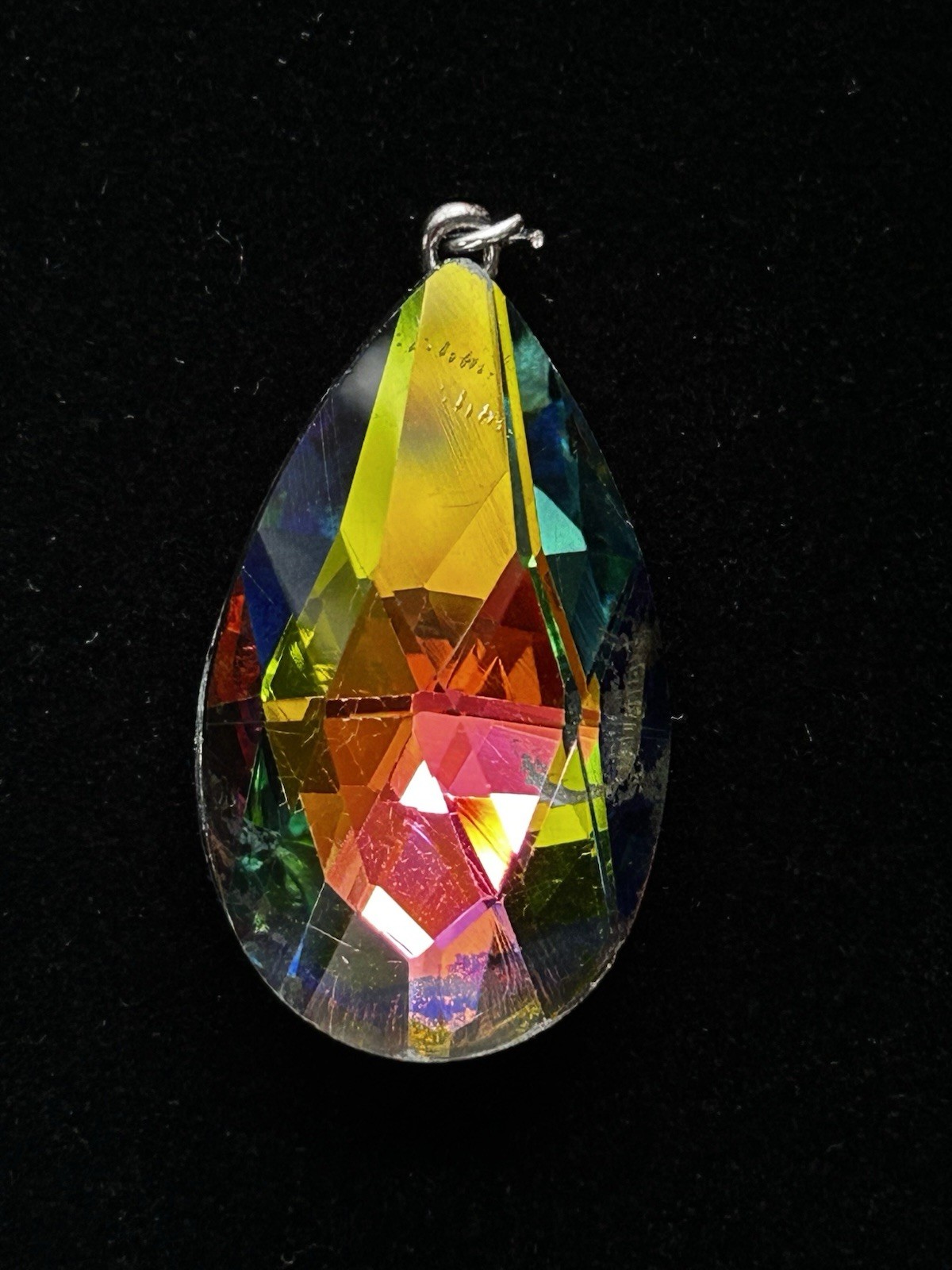 Vintage Vitrail Rainbow Faceted Crystal Teardrop Pendant Silver Tone Bail