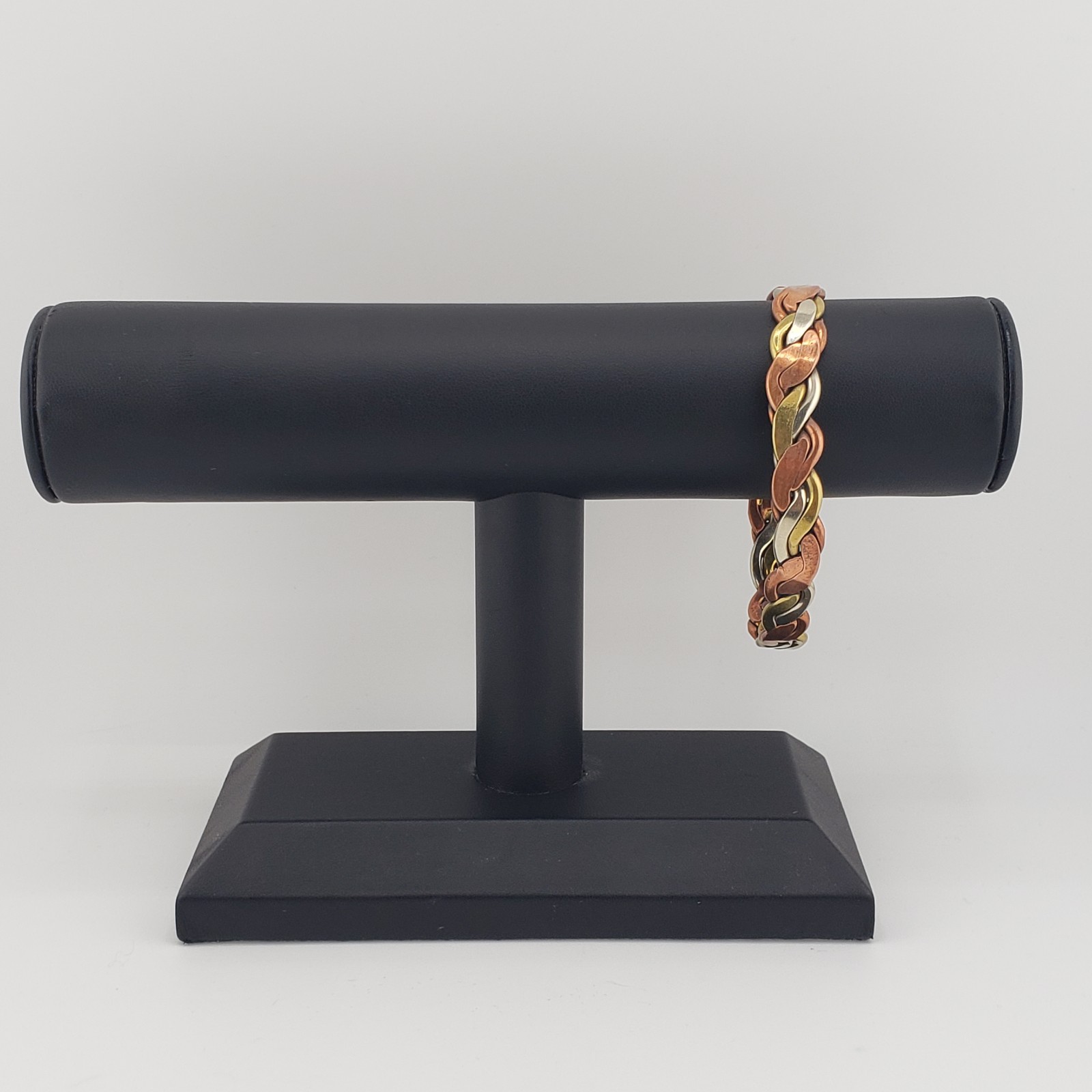 Vintage Tri Color Mens Cuff Bracelet Copper Brass Silver Tone Twist Braid