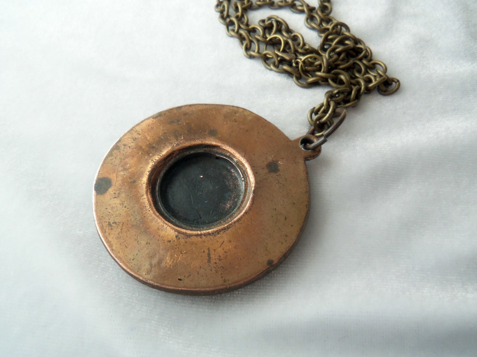 Vintage Copper Brass Faux Gemstone Knight Crest Shield Brooch Pendant Necklace