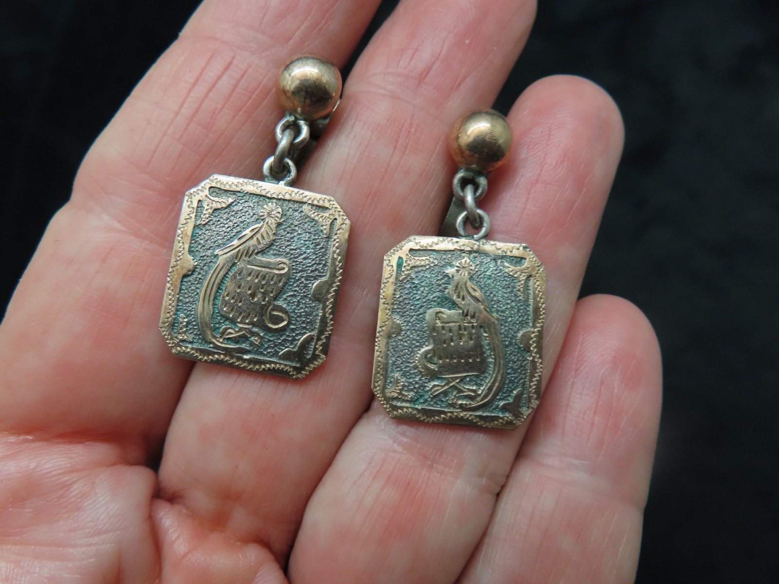 Vintage Sterling Silver 1950’s w/Gold Wash Guatemala Bird/Shield Tourist Jewelry