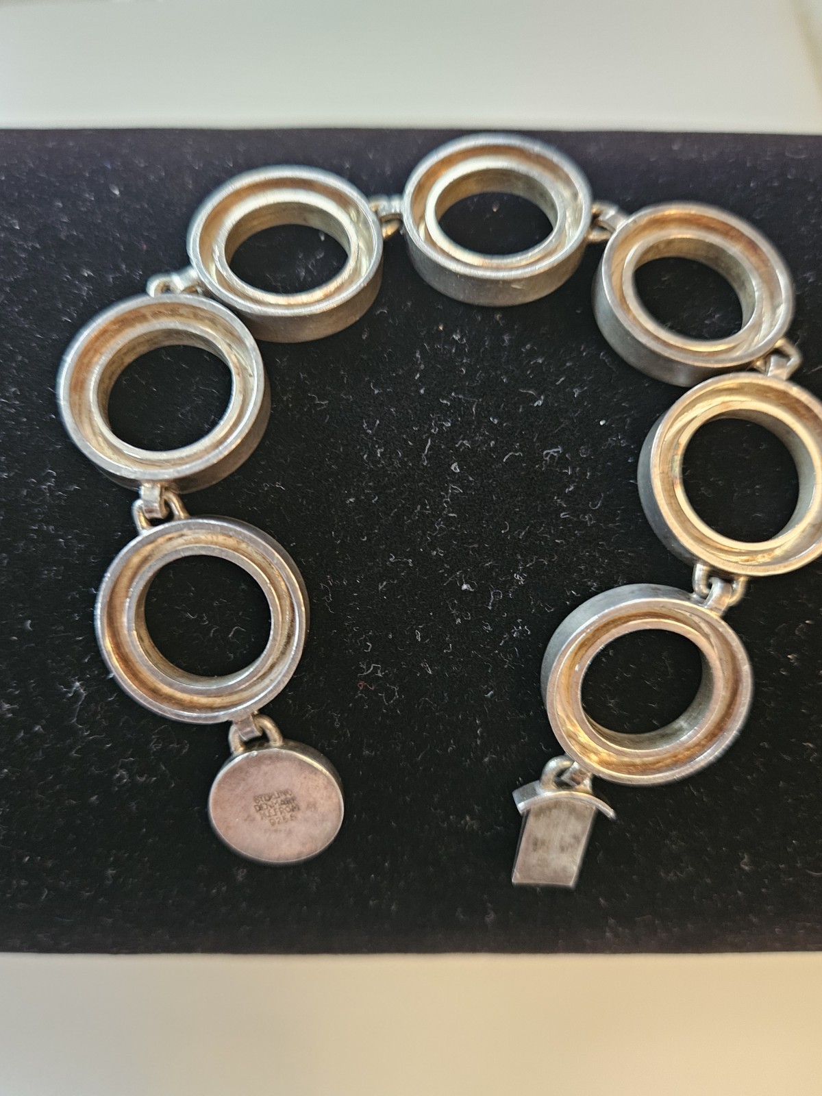 VINTAGE N.E. FROM MODERNIST STERLING SILVER CIRCLE LINK BRACELET 7″ DENMARK