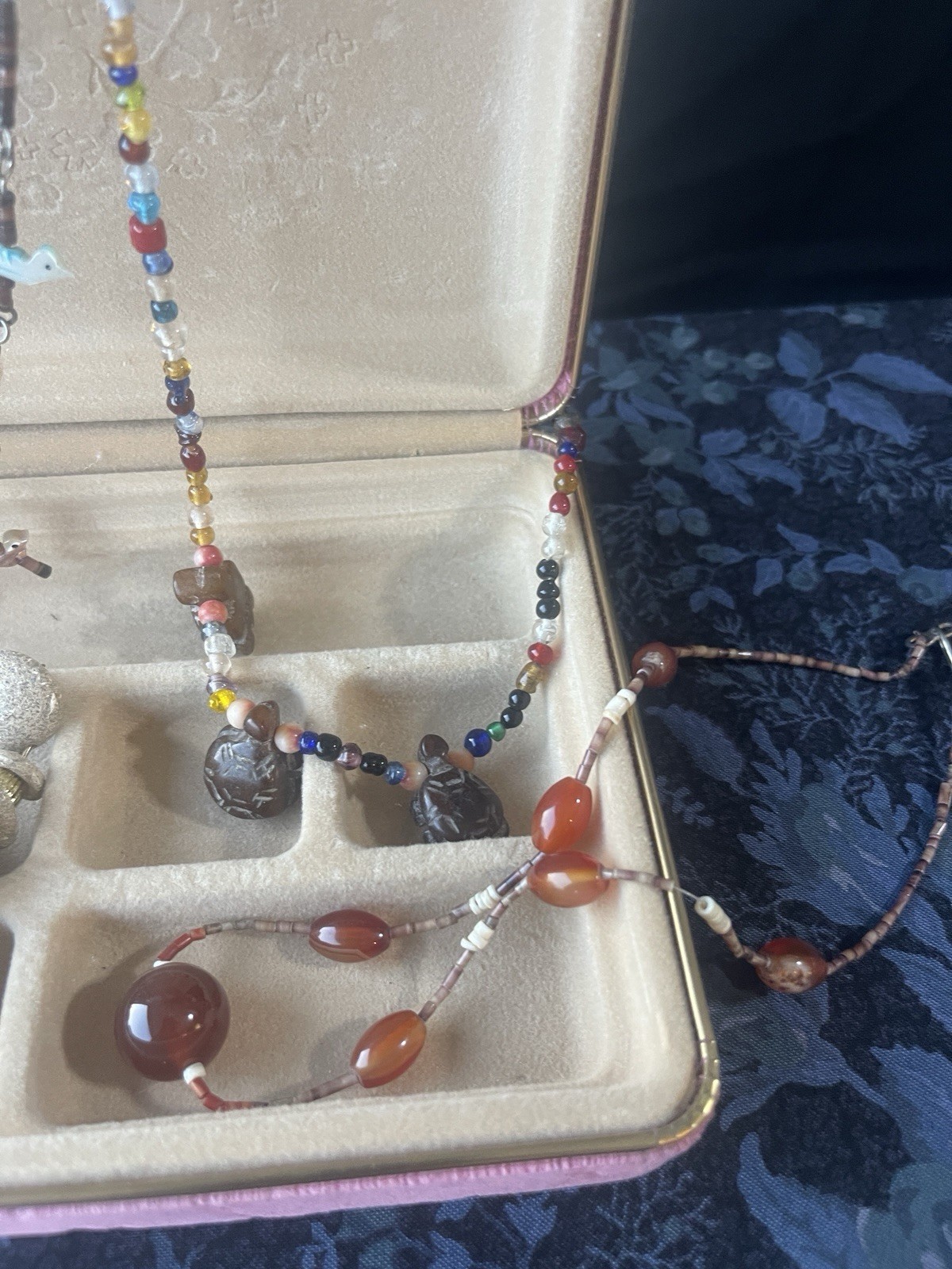 Vintage Bohemian Jewelry Lot Fetish Carved Bird Necklace Beads Sun Turtles