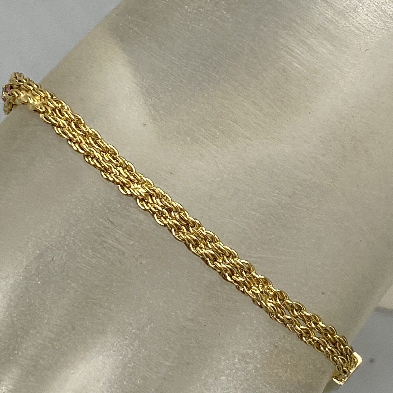 Rope Chain Tennis Bracelet Pair Gold Tone White Green Red Rhinestones 7-7.5″