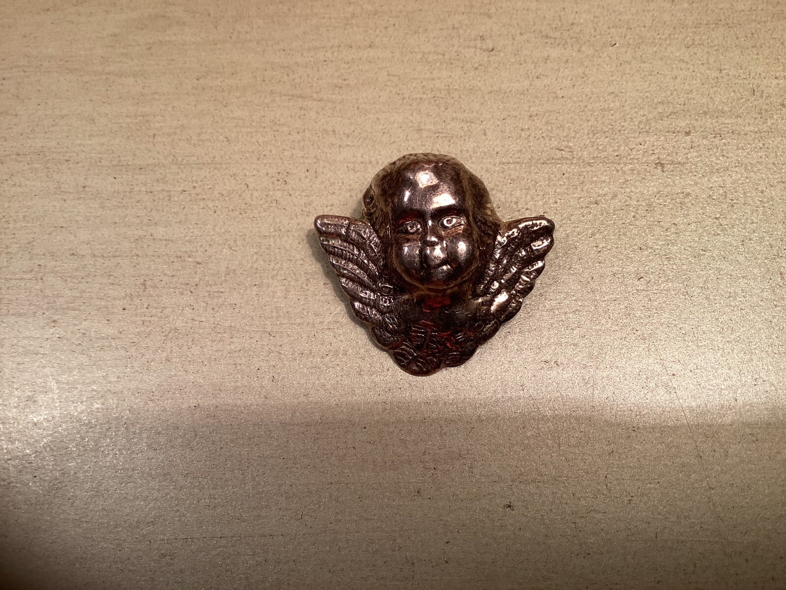 Sterling 925 Angel Cherub Cupid Face With Wings Pin Almost 1 1/2” .wide
