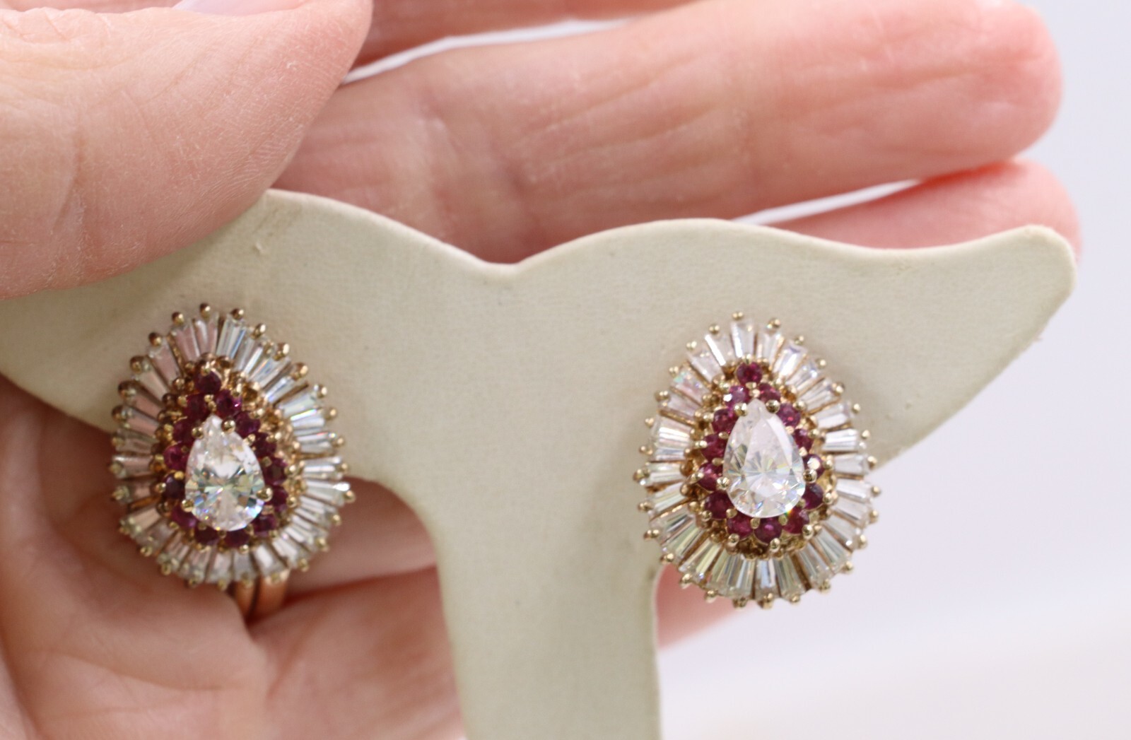 Sterling Silver Gold Plated Purple Clear Crystal Tear Drop Earrings Pre-owned