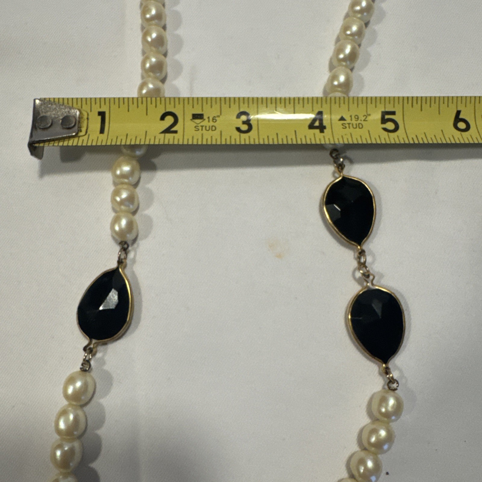 Vintage 40” Pearl & Onyx Necklace 3oz Great Gatsby Look