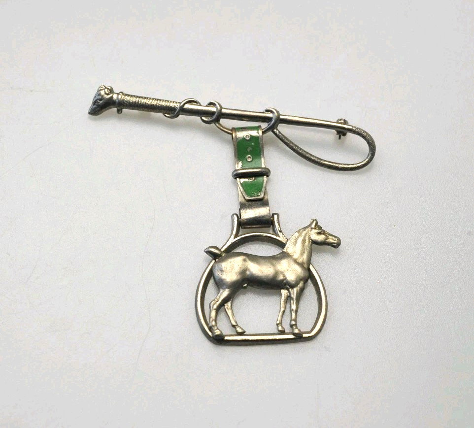 Vtg Equestrian Horse Stirrup Bar Pin Brooch Hunt Riding Stock Pin dangle BB3