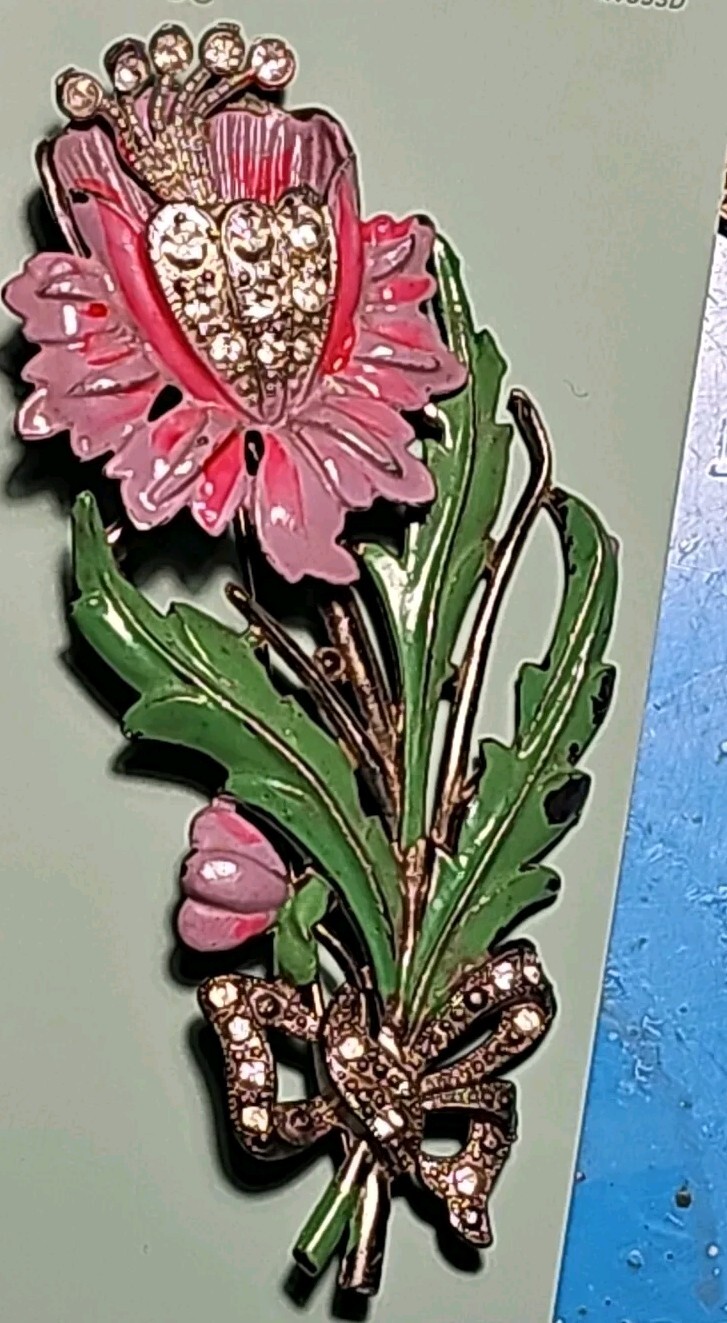 Vintage Floral 1930s Pot Metal Brooch Enamel New England Glassworks