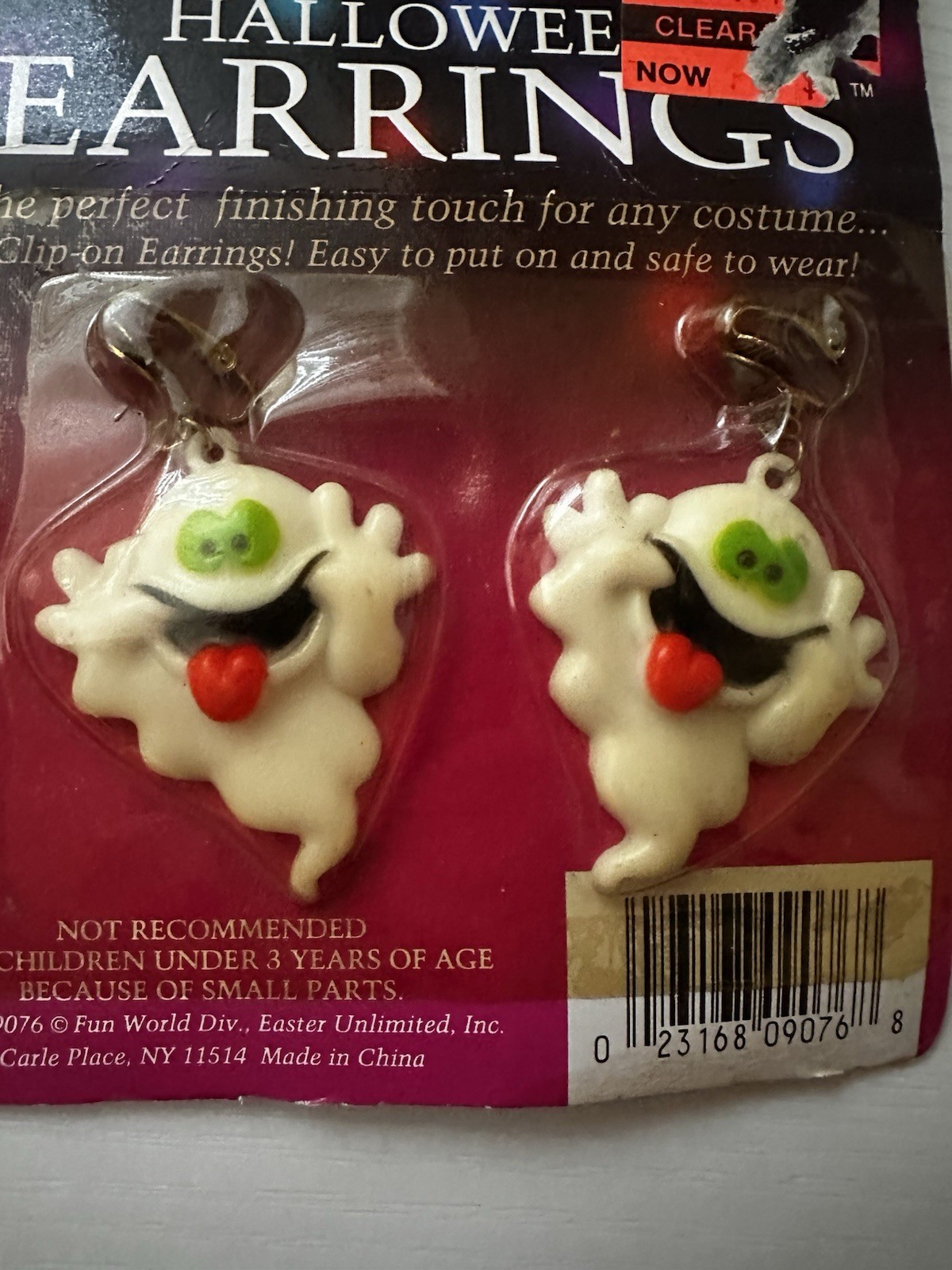 Vintage Halloween Ghost Clip On Earrings Fun World Rare