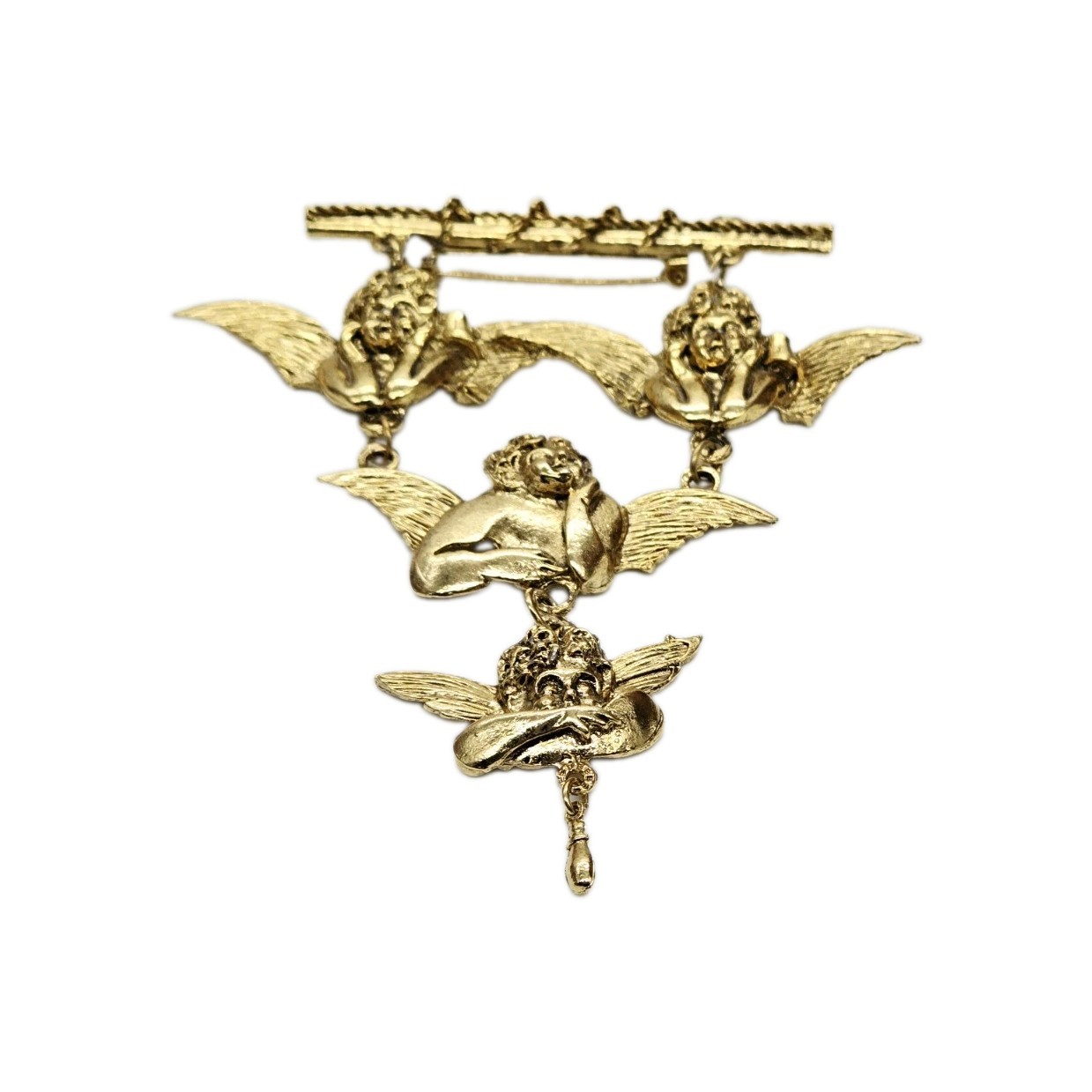 Ultra Craft Angels Cherub Shoulder Brooch Gold tone Huge 4 in Vintage
