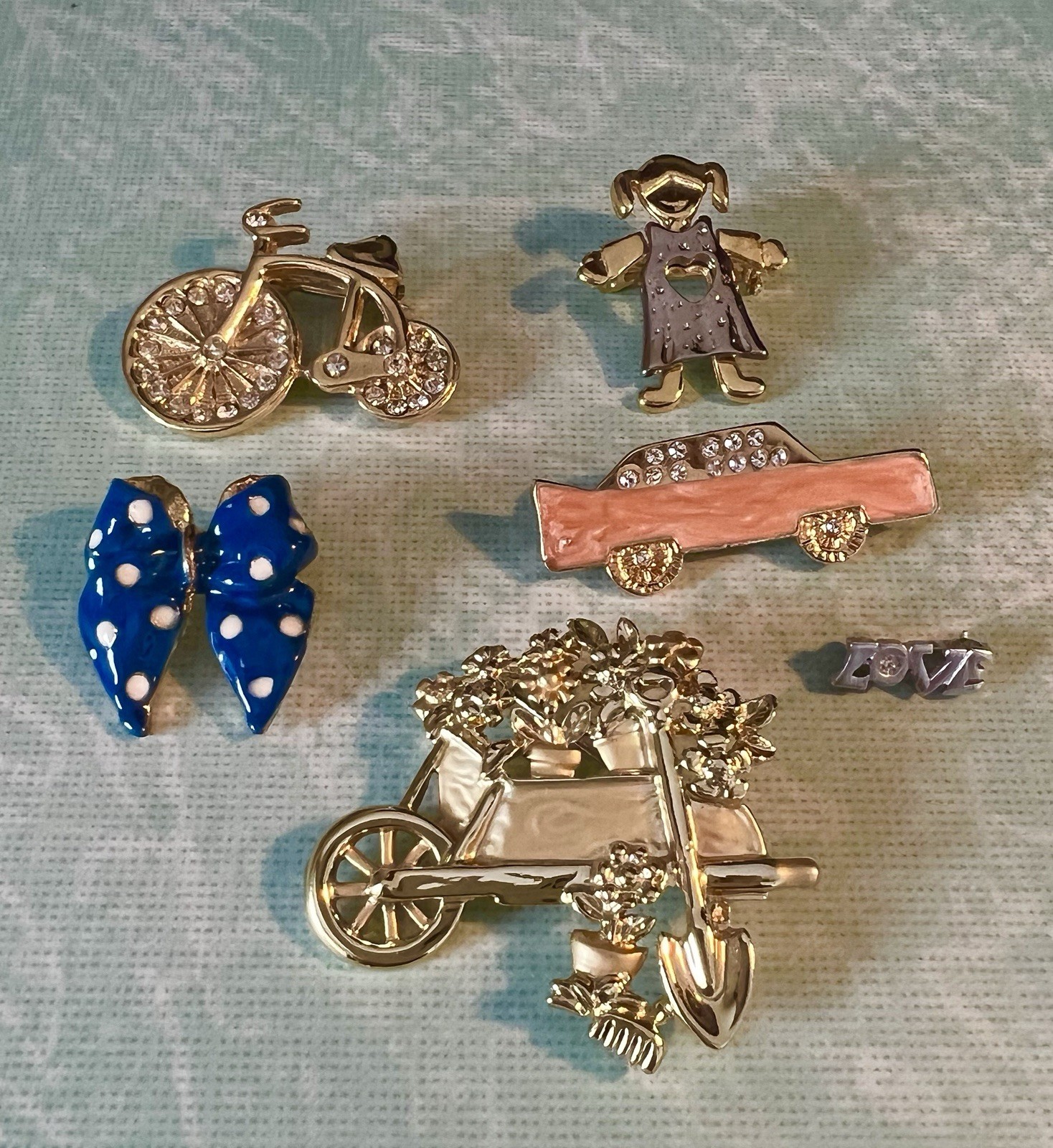 Brooch Lot Of 6 One AJC Wheelbarrow Plus 5 Small Cute Pins