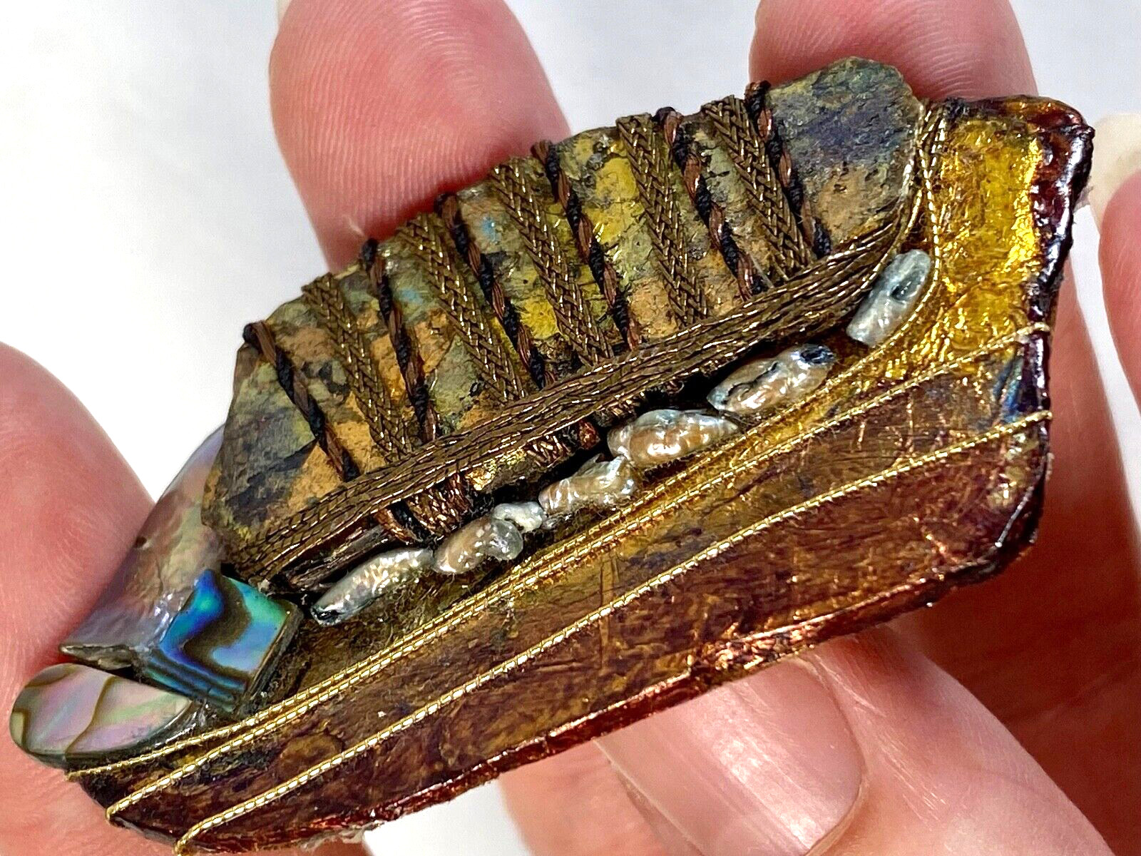 Vintage 1980’s-1990’s UNIQUE handmade found object subtle rainbow pin brooch