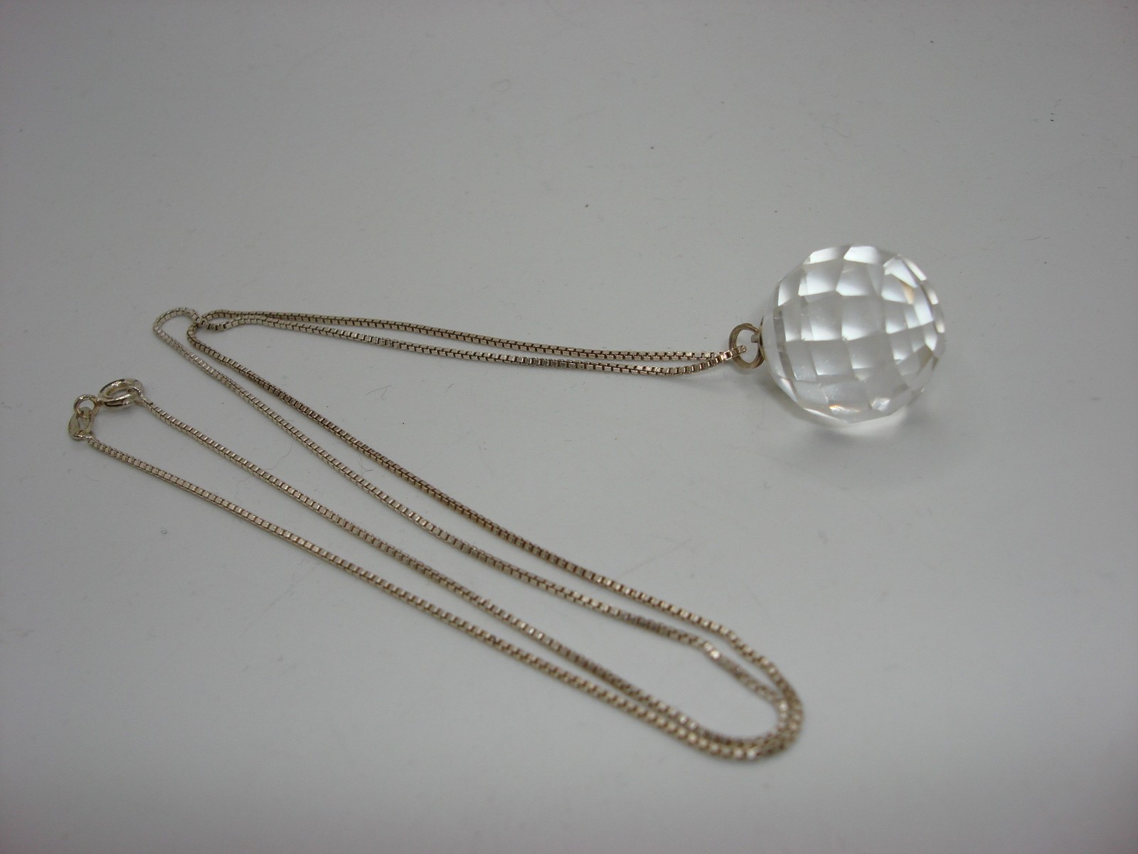 VINTAGE FACETED ROCK CRYSTAL QUARTZ PENDANT STERLING SILVER NECKLACE!