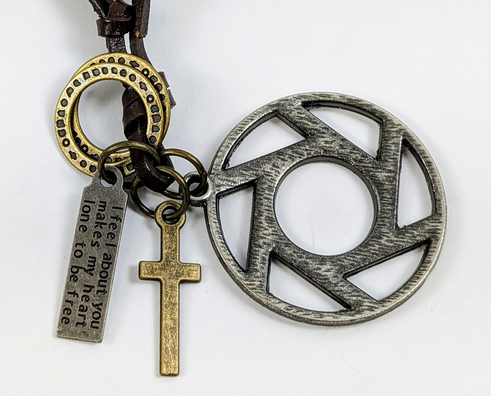 Vintage Leather Cord Necklace Cross Pendant Charms Ethnic Jewelry Set of 2