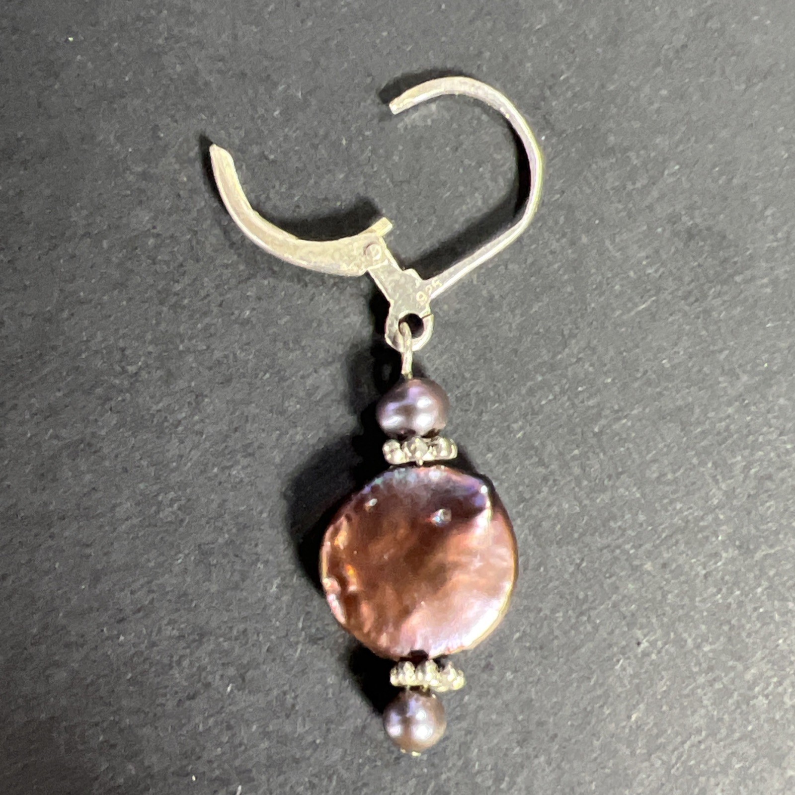 Purple Coin Pearl Sterling Silver 925 SINGLE Earring Dangle Drop Charm Vintage
