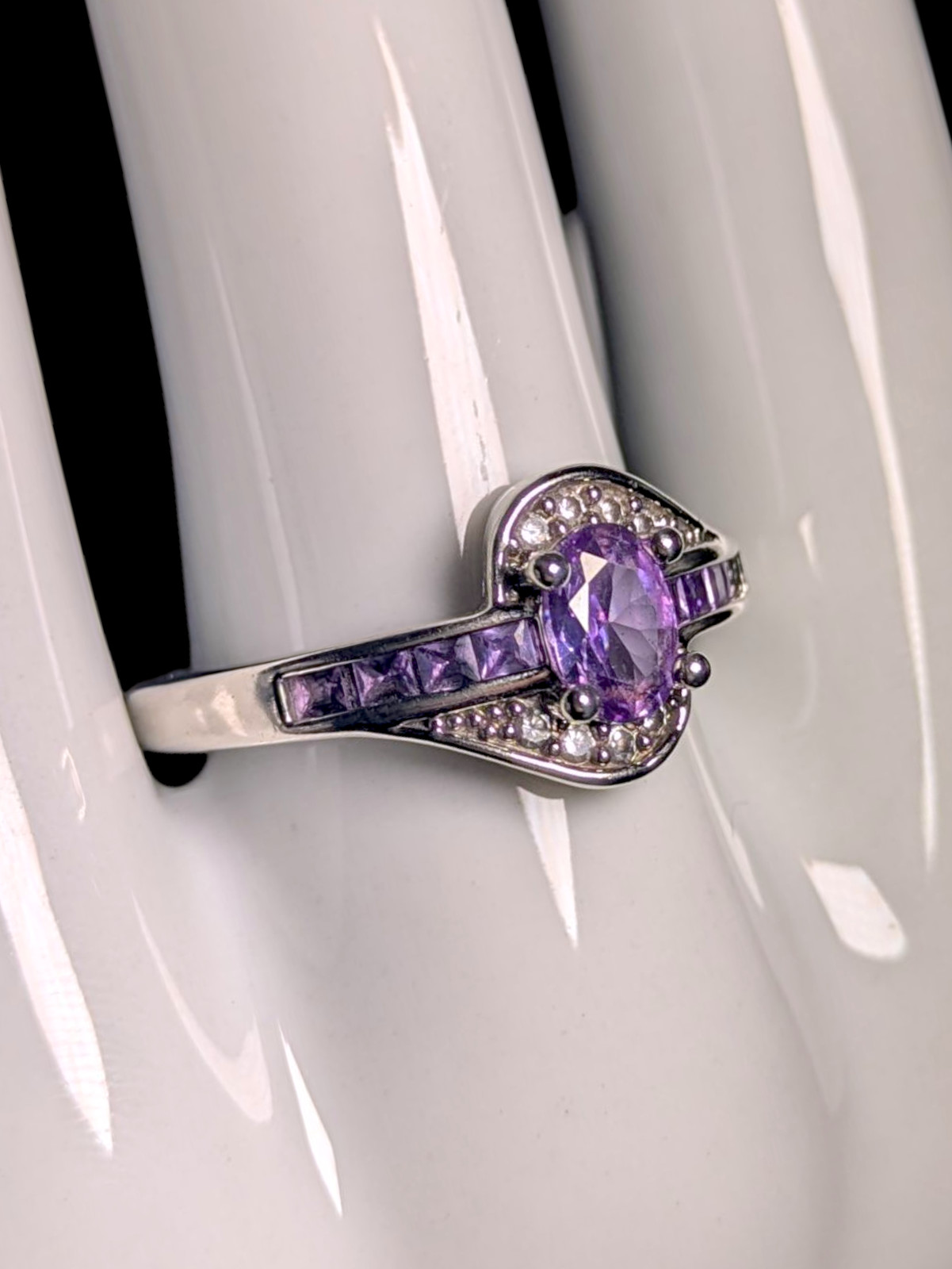 Vintage Oval Cut Simulated Amethyst Solitaire with Simulated Diamond Accents Ste