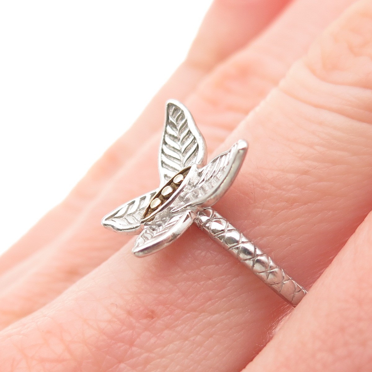 Chuck Clemency 925 Sterling Silver Vintage Modernist Butterfly Ring Size 7