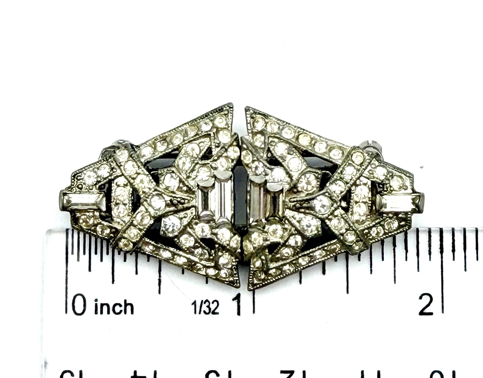 Art Deco Coro Duette Rhinestone Dress Clip Brooch Convertible PAT 1798387