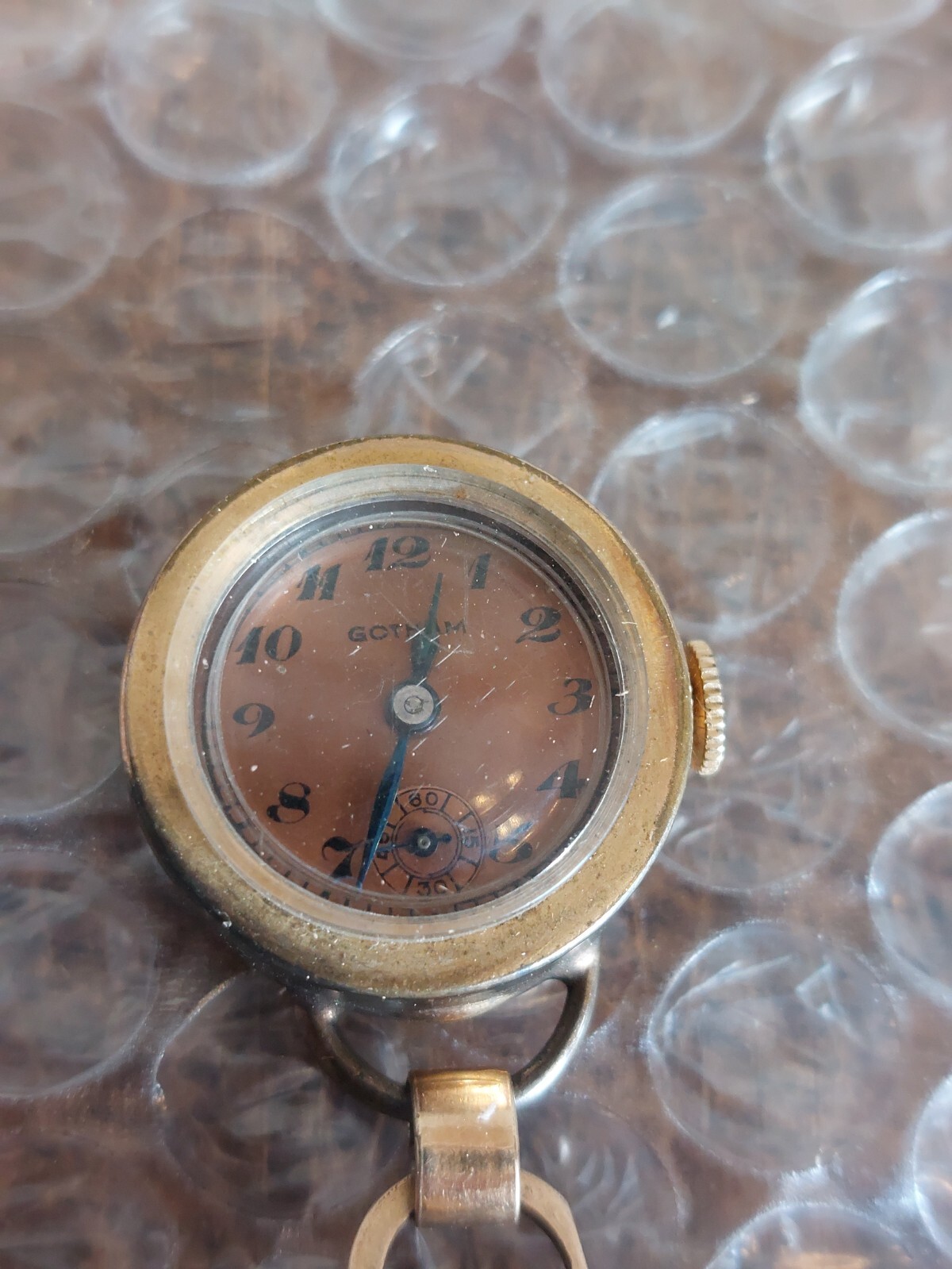 Vintage Gotham Manual Brooch Pin Watch 7 Jewels Copper Face Works 1/20 12k GF