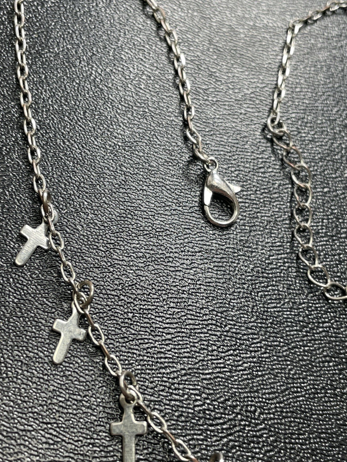 Vintage 15-17” Cross Charm Silver Tone Chain Necklace