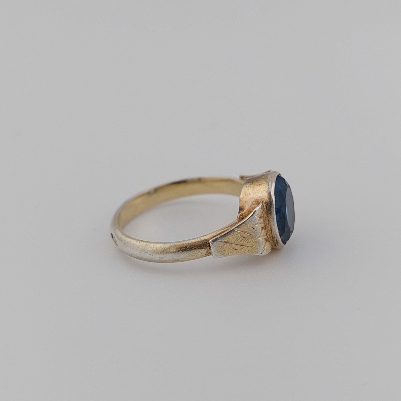Vintage Silver Ring 875 Blue Stone Women USSR Era Size 7.75 / 18