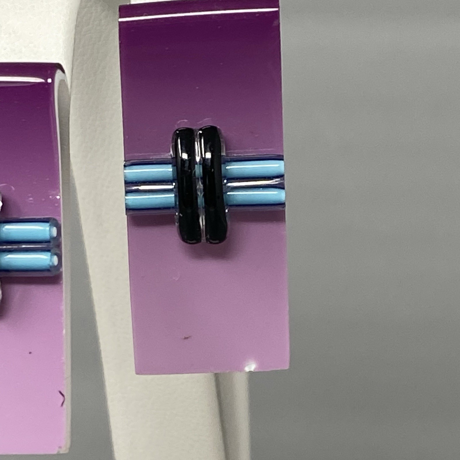 Purple Glass Earrings Pierced Blue Black Fused Lampwork Dangle Drop Rectangle
