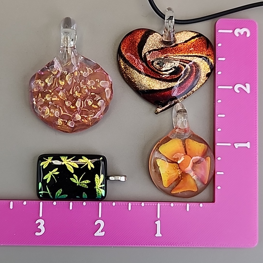 Vintage Glass Pendant Lot of 8 Red Artisan Foiled Fused One Cord