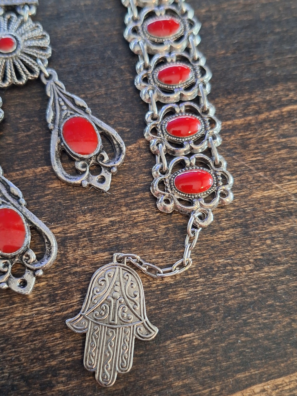 Vintage Moroccan SOUVENIR DU MARCO Jewelry Set Necklace Link Bracelet Hamsa Hand