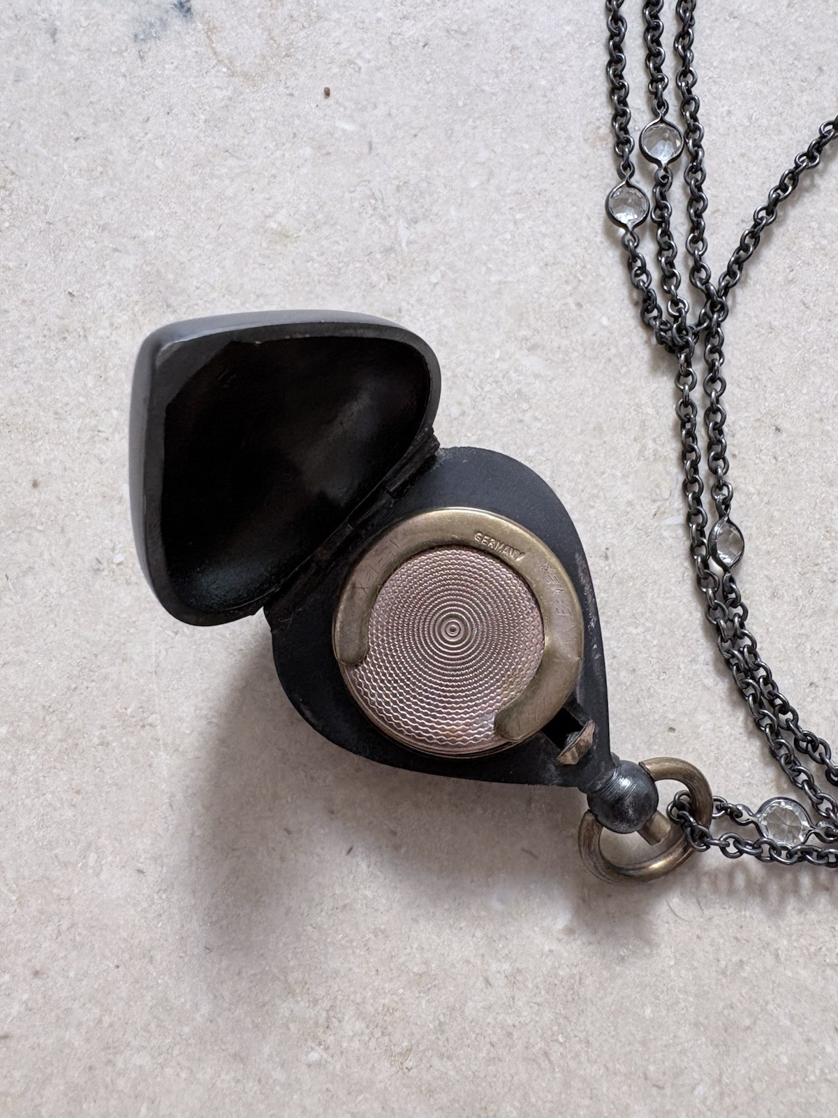 Antique Victorian Gunmetal Heart Locket Coin Holder Book Piece On A Chain