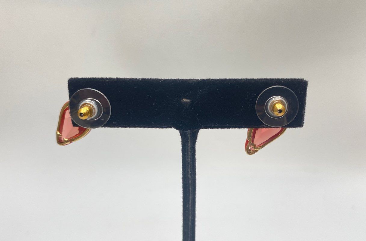 Kate Spade New York Red Enamel Parrot Stud Earrings Gold Tone Tropical NWT