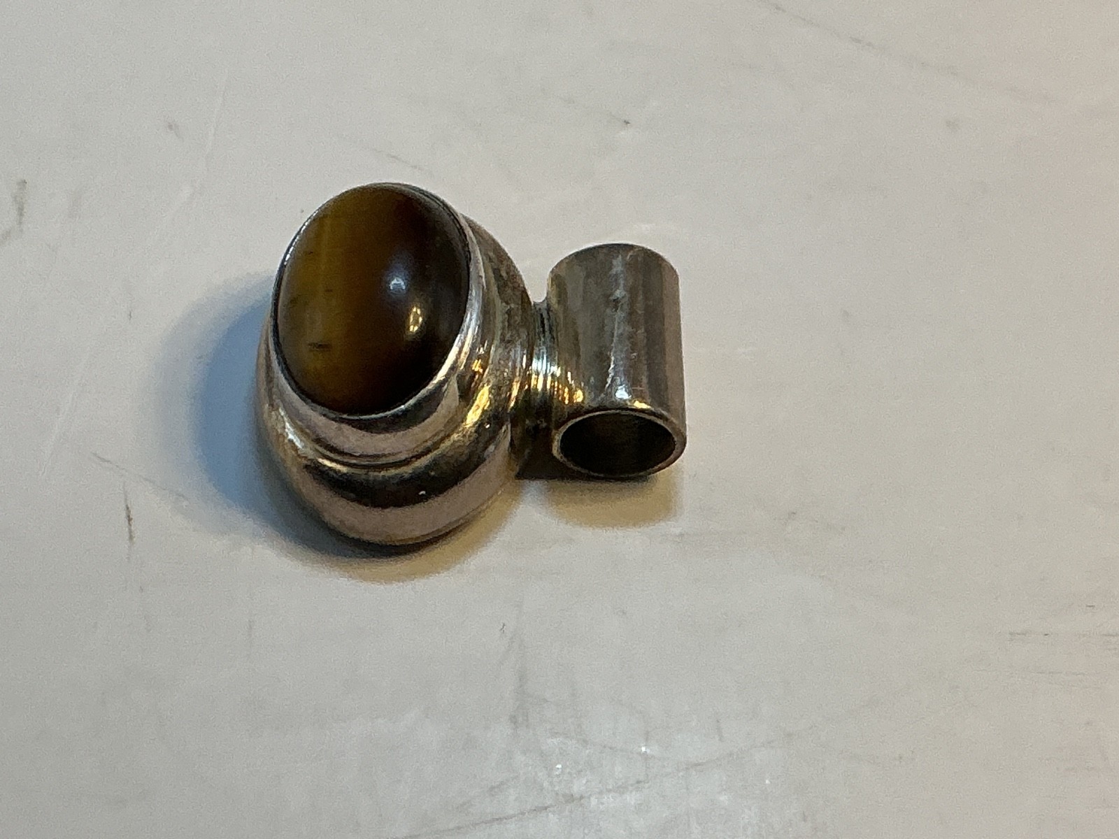 Vintage ATI Mexico Sterling Silver Tigers EYE Cabochon Pendant only