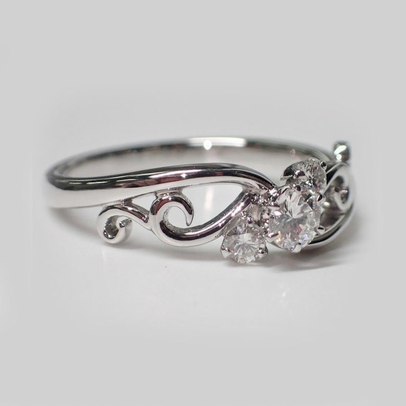 Art Deco Style Round Cut Lab Created Diamond 14K White Gold FN Engagement Ring