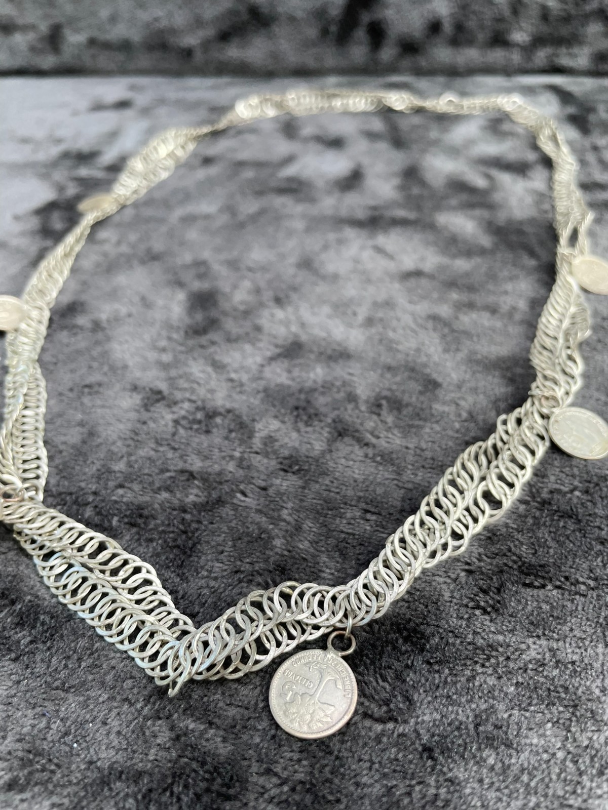 Vintage Silver Guatemala Coin Chachal Necklace 56 Grams 1920s