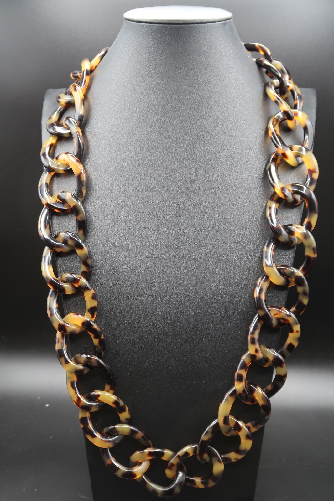 Vtg Chunky Tortoise Shell Large Link Necklace Acrylic Celluloid Bakelite