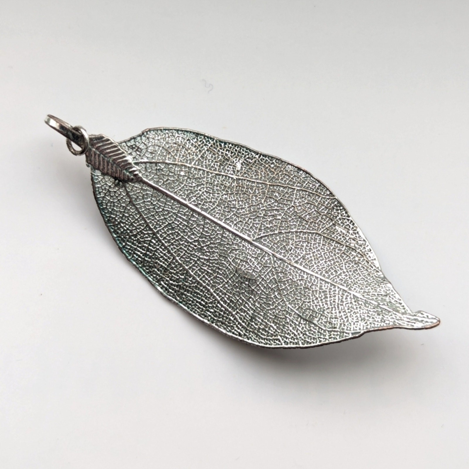Vintage Silver Tone Beech Real Leaf Nature Natural Boho Outdoor Pendant
