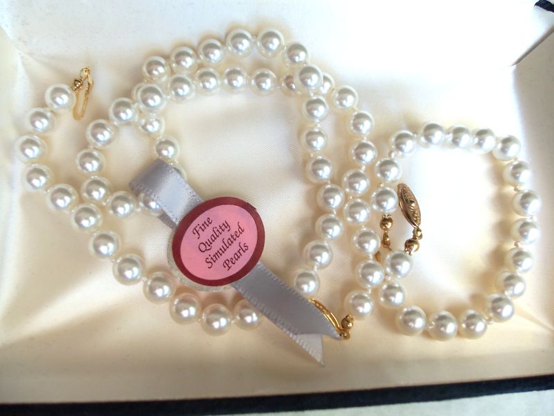VINTAGE PEARL BEAD NECKLACE&BRACELET SET tag read LINENWOLD JEWELERS