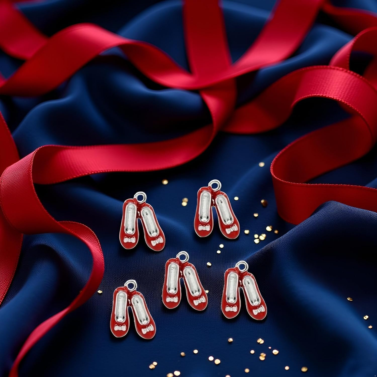 5 Pcs Red Shoe Charms – Silver Alloy Tone Enamel Beading Supplies